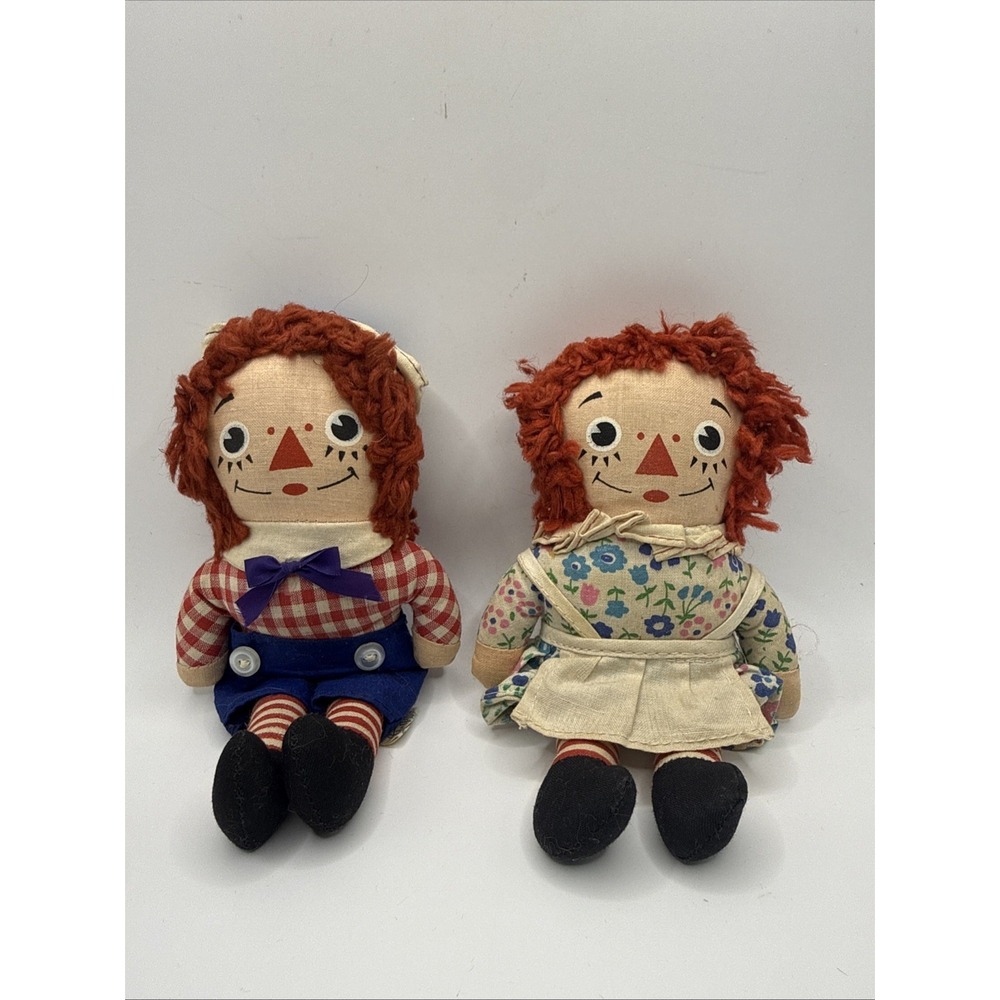 Vintage Knickerbocker Raggedy Ann And Andy Dolls Set 6 1/2" Tall Original Tags